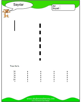 okul öncesi 1 sayısı çizgi çalışması